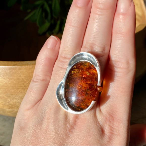 Baltic Amber and sterling silver ring - Picture 3 of 5